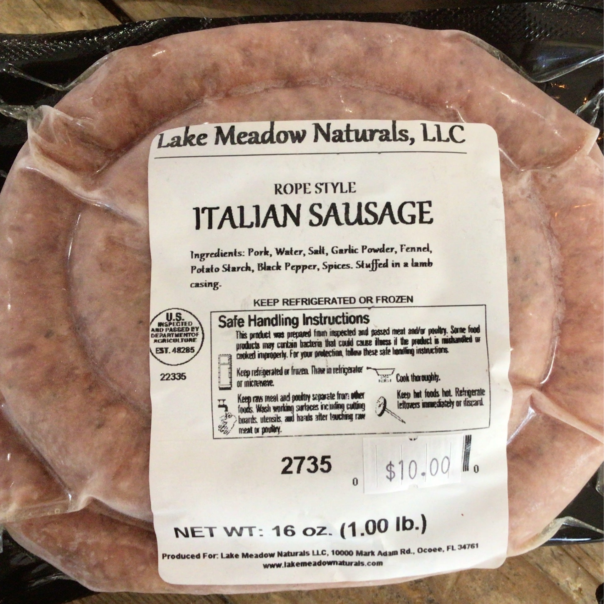 Italian Rope Sausage, 1lb. Lake Meadow Naturals Wild Hare Natural